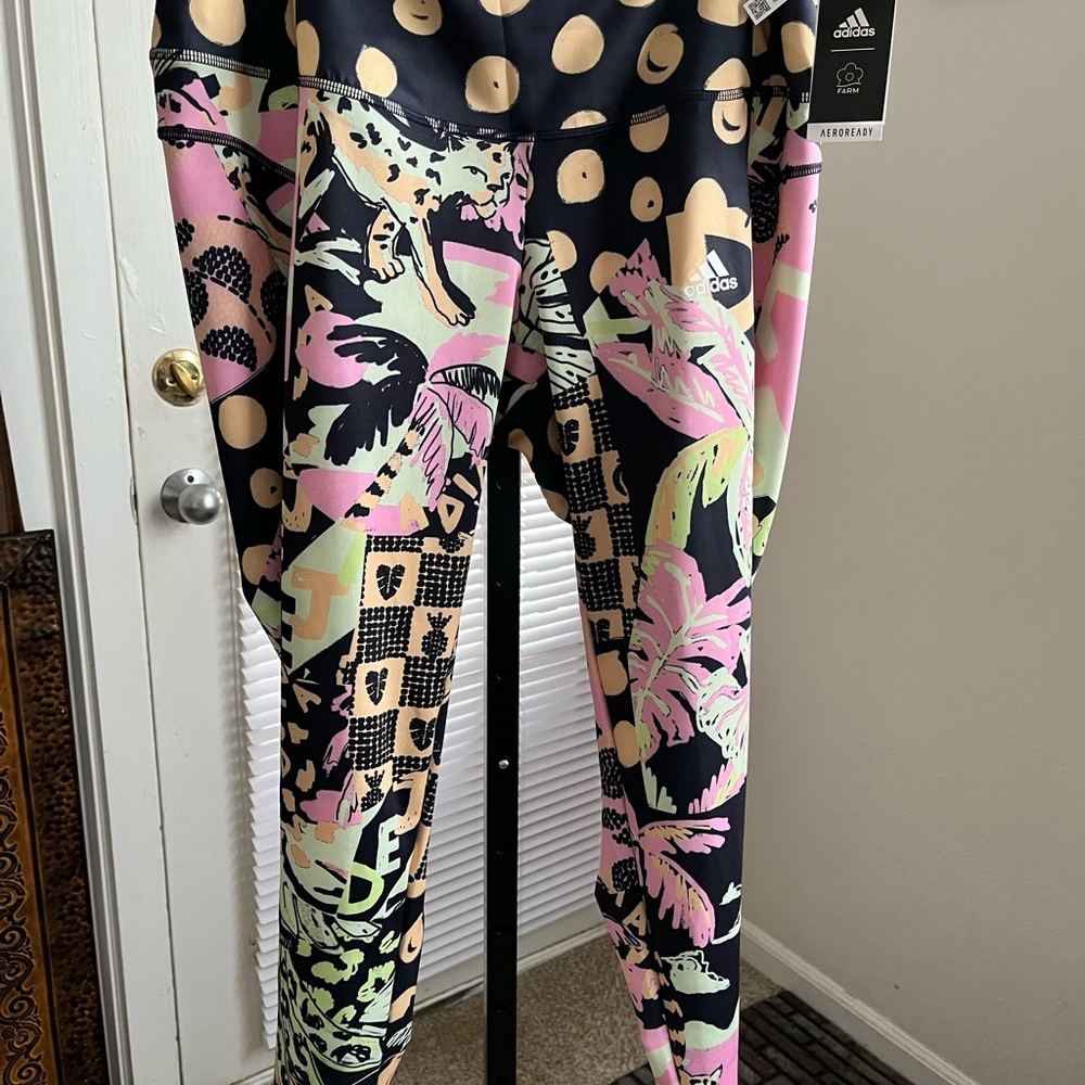 ADIDAS X FARM Rio NWT AUTHENTIC PRINTED HIGH WAISTED 7/8 LEGEND INK LEGGINGS